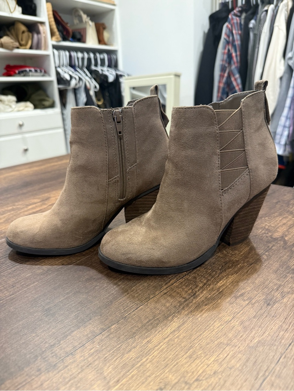 Mix No. 6 Taupe Suede Ankle Booties with Block Heel